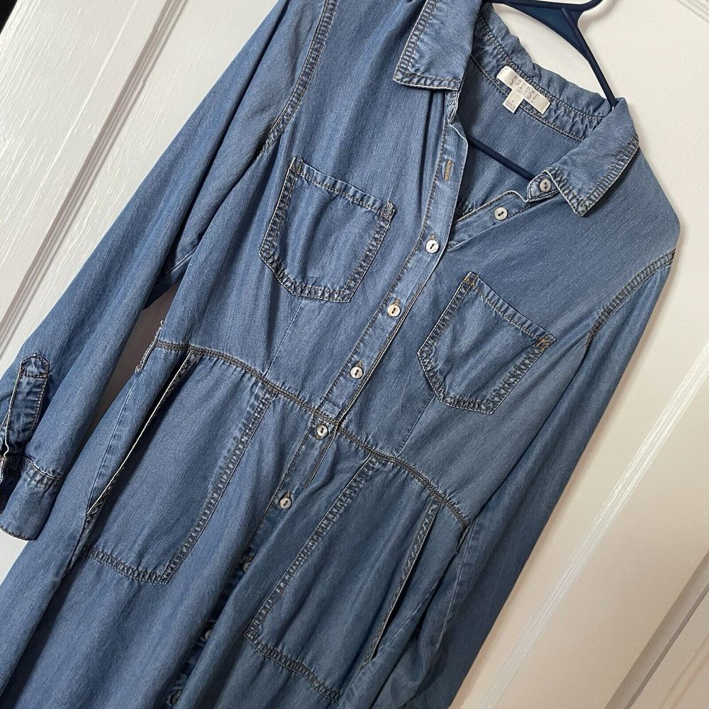 Spence‎ Denim Chambray Lyocell Longsleeved Button up Dress Knee Length Size 4